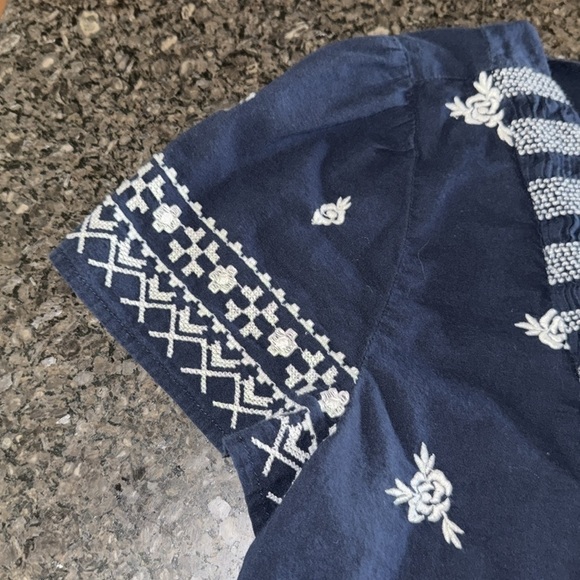 Lucky Brand Dark Blue Embroidered Smocked Insert Peasant Top - Picture 3 of 8